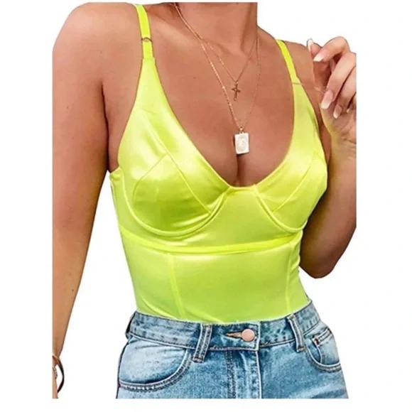 Neon Yellow bodysuit- medium - Picture 2 of 11